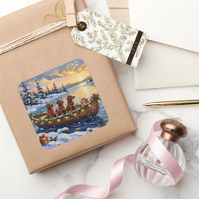 Adesivo Quadrado Irish Red Setter Christmas Boat Holiday (Presentear)