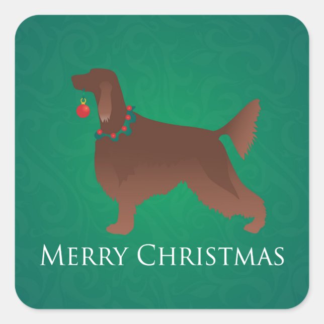 Adesivo Quadrado Irish Setter Dog Felry Design de Natal (Frente)
