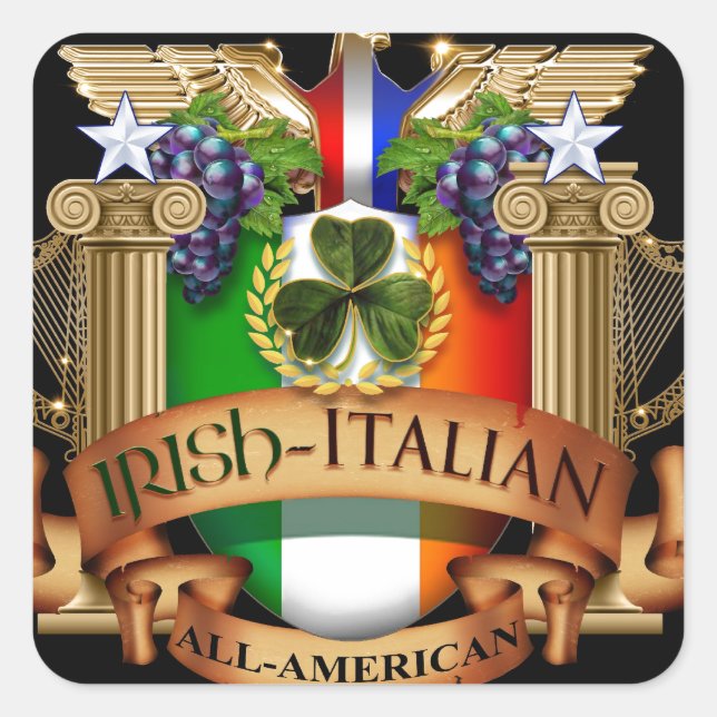 Adesivo Quadrado Irlandês italiano todo americano (Frente)