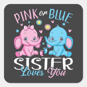 Adesivo Quadrado Irmã Rosa Ou Azul Te Ama Bebê Elefante