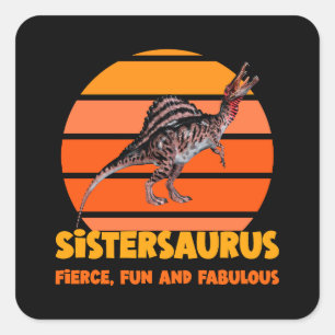 Adesivo Quadrado Irmãs Engraçadas Dinossauro Irmã Humor Design
