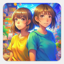 Adesivo Quadrado Irmãs Gêmeas | Meninas de anime