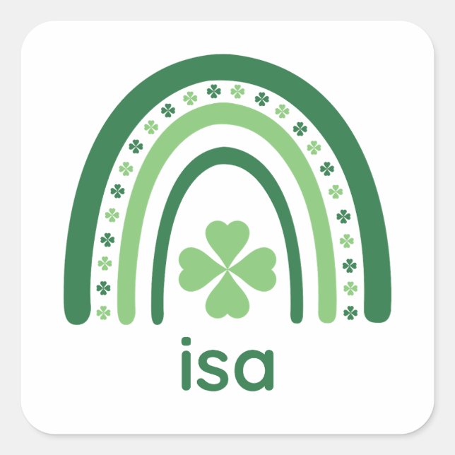 Adesivo Quadrado isa Nome Clover Boho Rainbow (Frente)