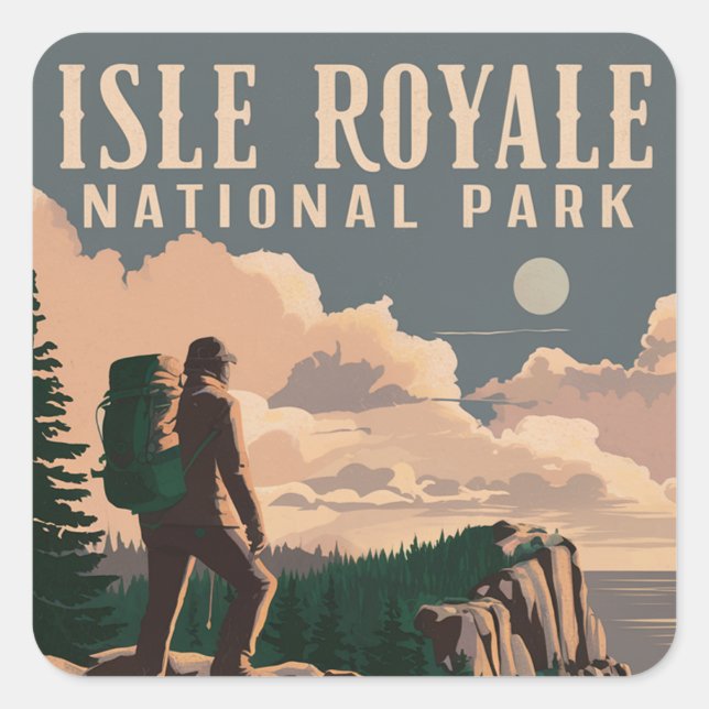 Adesivo Quadrado Isle Royale National Park Backpacking Viagem Art (Frente)