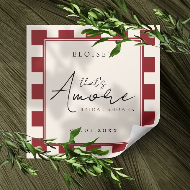 Adesivo Quadrado Isso É Amor Xadrez Vermelho Chá de Noiva  (Channel a romantic vibe with this That's Amore Red Checkered Bridal Shower Sticker! )