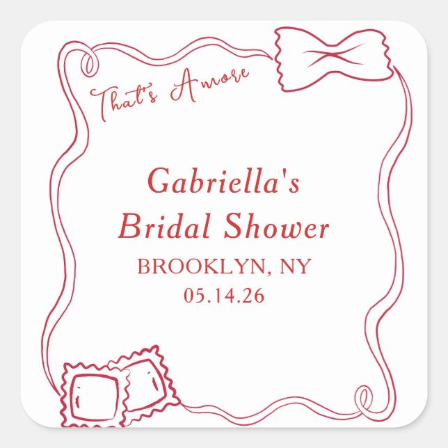 Adesivo Quadrado Isso é Amore Massas Desenhadas à Mão Itália Chá de (Frente)