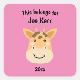 Adesivo Quadrado Isto pertence à Girafa Pinta da Escola