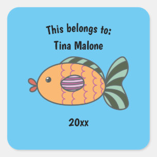 Adesivo Quadrado Isto pertence ao azul de peixe escolar