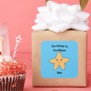 Adesivo Quadrado Isto pertence ao azul de peixe-estrela-gato-do-mat