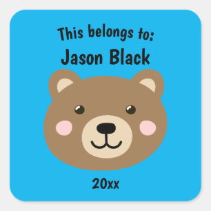 Adesivo Quadrado Isto pertence ao Darwin Bear Blue