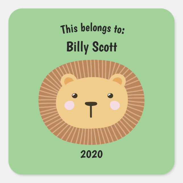 Adesivo Quadrado Isto pertence ao Lion School Face Green (Frente)