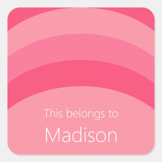 Adesivo Quadrado Isto Pertence Ao Nome Branco Da Faixa Rosa (Frente)
