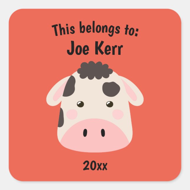 Adesivo Quadrado Isto pertence ao Vermelho da Vaca Fresca da Escola (Frente)