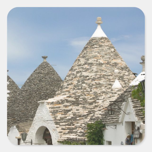 Adesivo Quadrado Itália, Apúlia, Alberobello, Terra dei Trulli, (Frente)