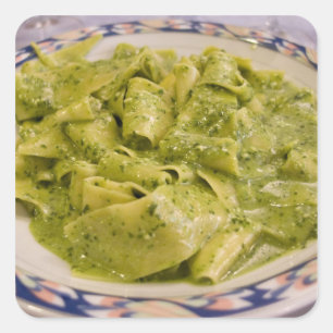 Adesivo Quadrado Itália, Camogli. Prato de massa com pesto