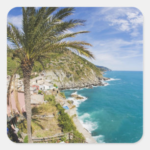 Adesivo Quadrado Itália, Cinque Terre, Vernazza, Cidade na Encosta