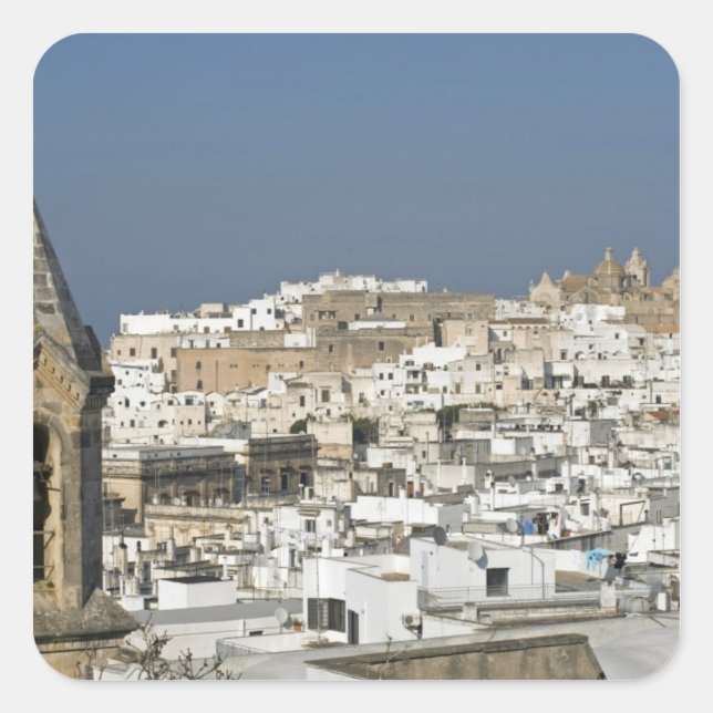 Adesivo Quadrado Itália, Ostuni, vista de perto da cidade antiga