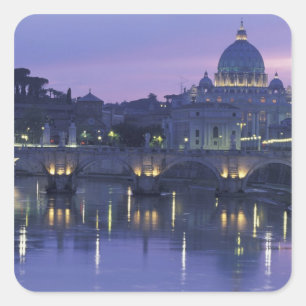 Adesivo Quadrado Itália, Roma São Pedro e Ponte Sant Angelo,