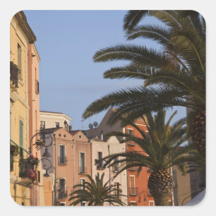 Adesivo Quadrado Itália, Sardenha, Cagliari. Edifícios e palmeiras
