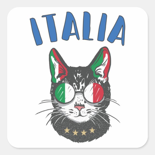 Adesivo Quadrado Itália Soccer Cat Mascot Bandeira italiana (Frente)
