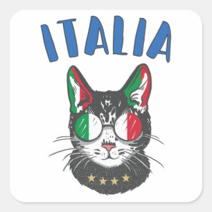 Adesivo Quadrado Itália Soccer Cat Mascot Bandeira italiana