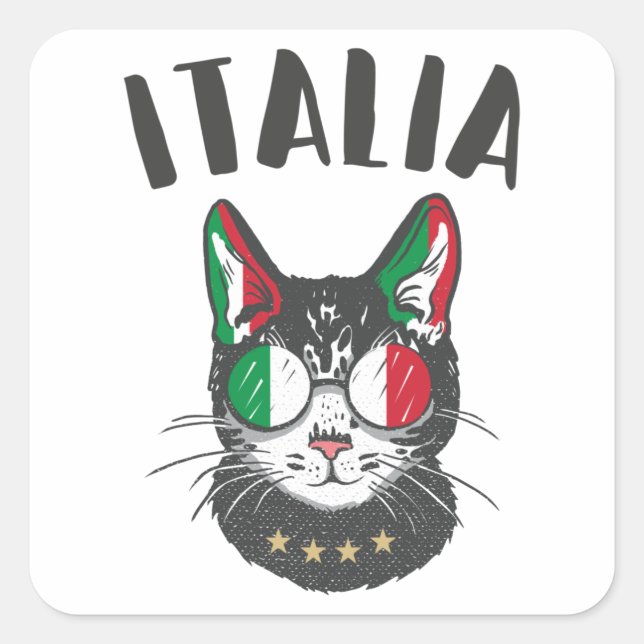 Adesivo Quadrado Itália Soccer Cat Mascot Bandeira italiana (Frente)