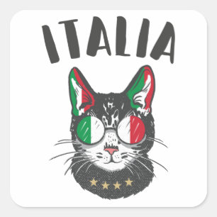 Adesivo Quadrado Itália Soccer Cat Mascot Bandeira italiana