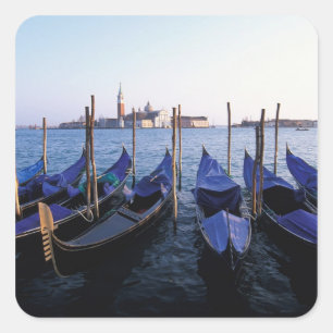 Adesivo Quadrado Itália, Veneto, Veneza, Fileira de Gôndolas e San