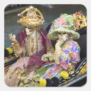 Adesivo Quadrado Itália, Veneza. Casal vestido com fantasias para