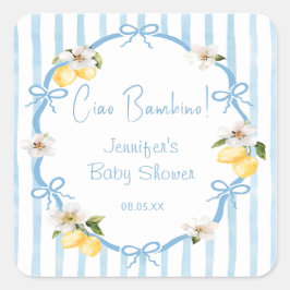 Adesivo Quadrado Italian Hand Drawn Coastal Lemon Baby Shower
