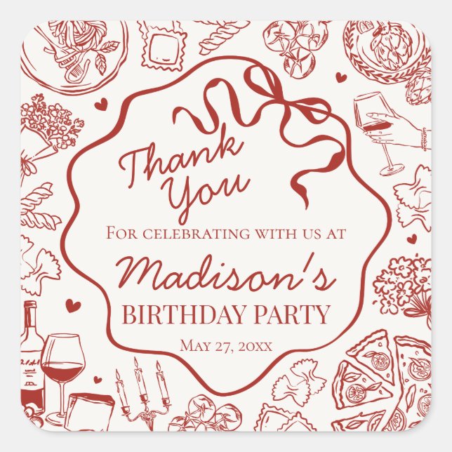 Adesivo Quadrado Italian Pasta Holy Cannoli Birthday Party Favor (Frente)