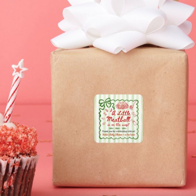 Adesivo Quadrado Italian Theme Baby Shower Green Bow Small (Criador carregado)