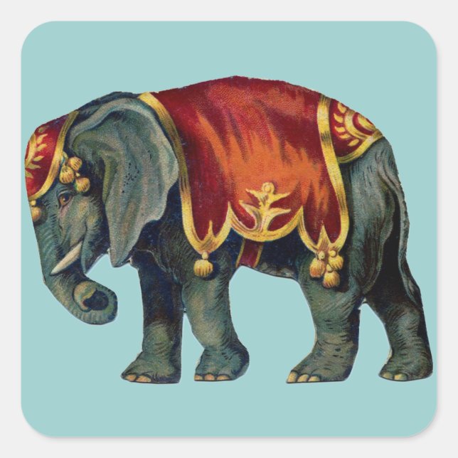 Adesivo Quadrado Iustração antiga do elefante de circo (Frente)