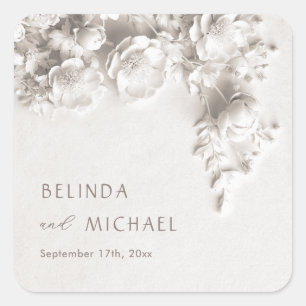 Adesivo Quadrado Ivory 3D Flores Rosas Casamento Minimalista
