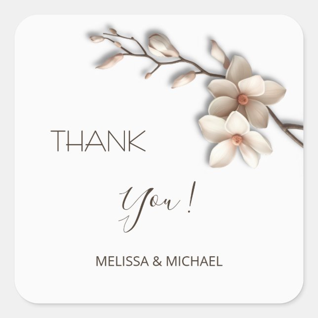 Adesivo Quadrado Ivory 3D Mangolia Wedding Thank You (Frente)