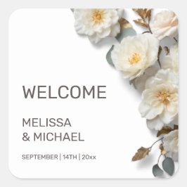 Adesivo Quadrado Ivory 3D Roses Wedding Welcome