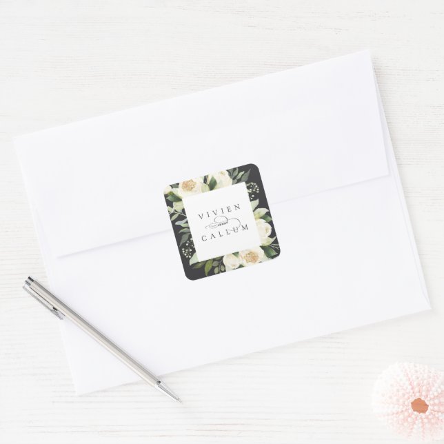 Adesivo Quadrado Ivory Bloom | Casamento de quadro floral personali (Envelope)