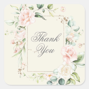 Adesivo Quadrado Ivory Blush Watercolor Floral Obrigado