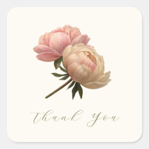 Adesivo Quadrado Ivory Chic Rosa Wedding Obrigado