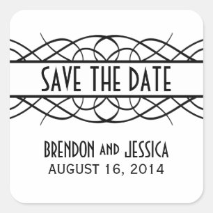 Adesivo Quadrado Ivory Deco Flourish Save the Date Stickers