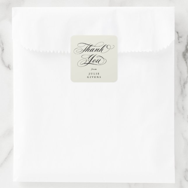 Adesivo Quadrado Ivory Elegant Script Graduação Obrigado (Bolsa)