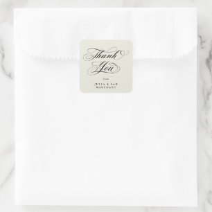 Adesivo Quadrado Ivory Elegant Script Wedding Obrigado