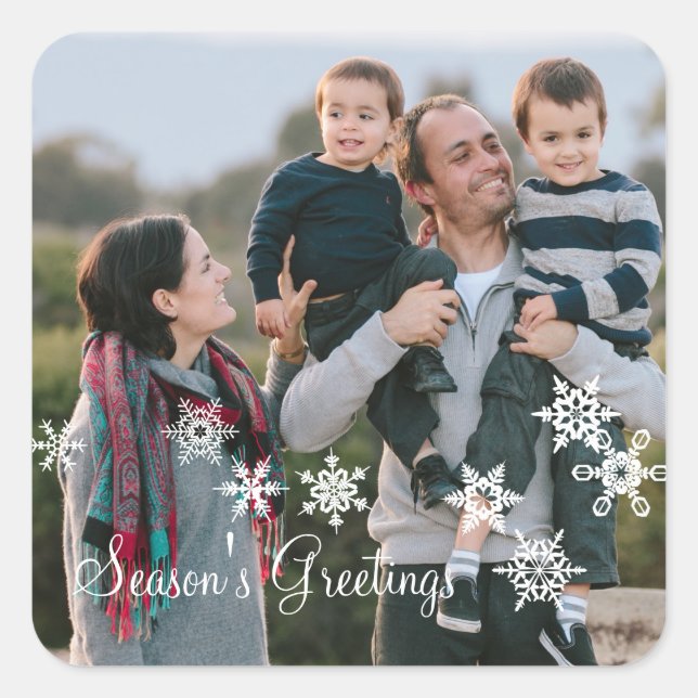 Adesivo Quadrado Ivory Elegant Snowflakes Fotografa de Férias (Frente)