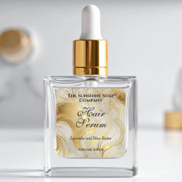 Adesivo Quadrado Ivory marble & gold glitter dropper bottle label