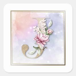 Adesivo Quadrado J Monograma Burgundy Floral Square Sticker