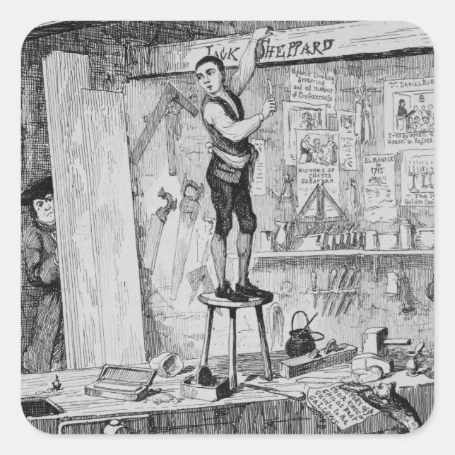 Adesivo Quadrado Jack esculpiu seu nome em um feixe no compro de su (Frente)