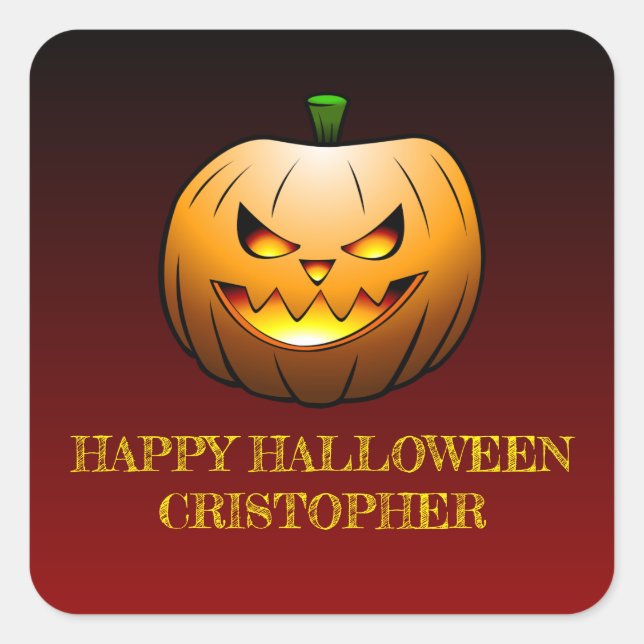 Adesivo Quadrado Jack-o-Lanterna Halloween Pumpkin (Frente)