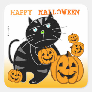 Adesivo Quadrado Jack O Lanterna Halloween Sticker Black Cat 2
