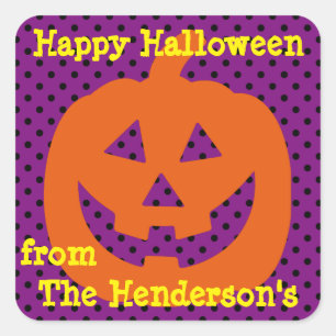 Adesivo Quadrado Jack O Lanterna nas Bolinhas Personalizadas