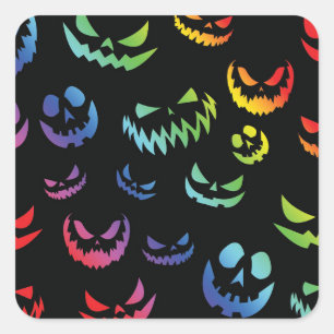 Adesivo Quadrado Jack O Lanterna Pumpkin Rosto Preto e Branco